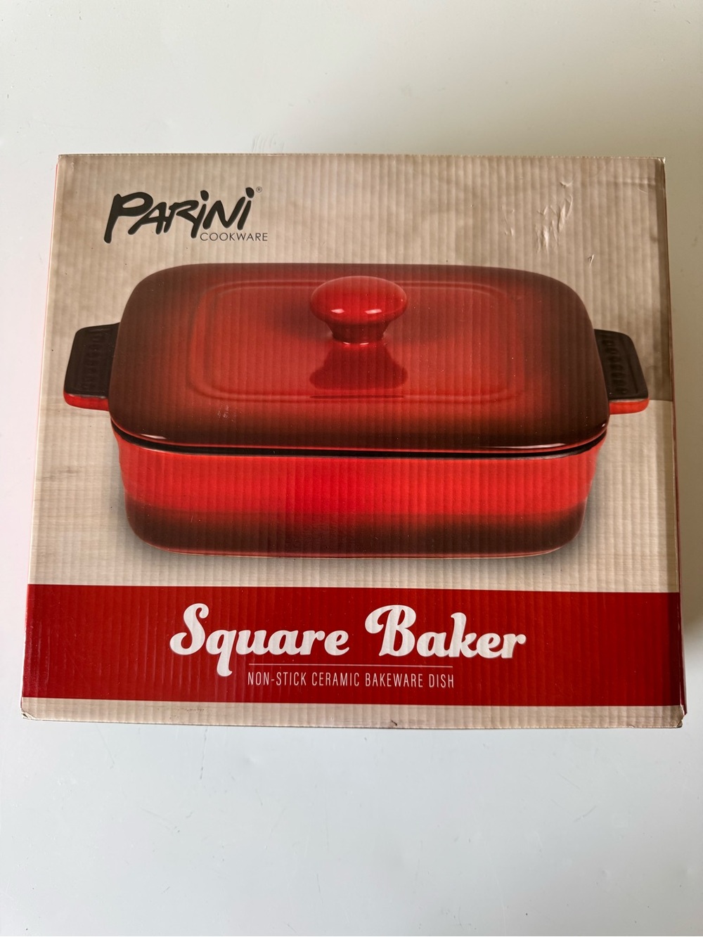 Parini Red Square 9x9 Ceramic Baker - Non-Stick Covered Dish